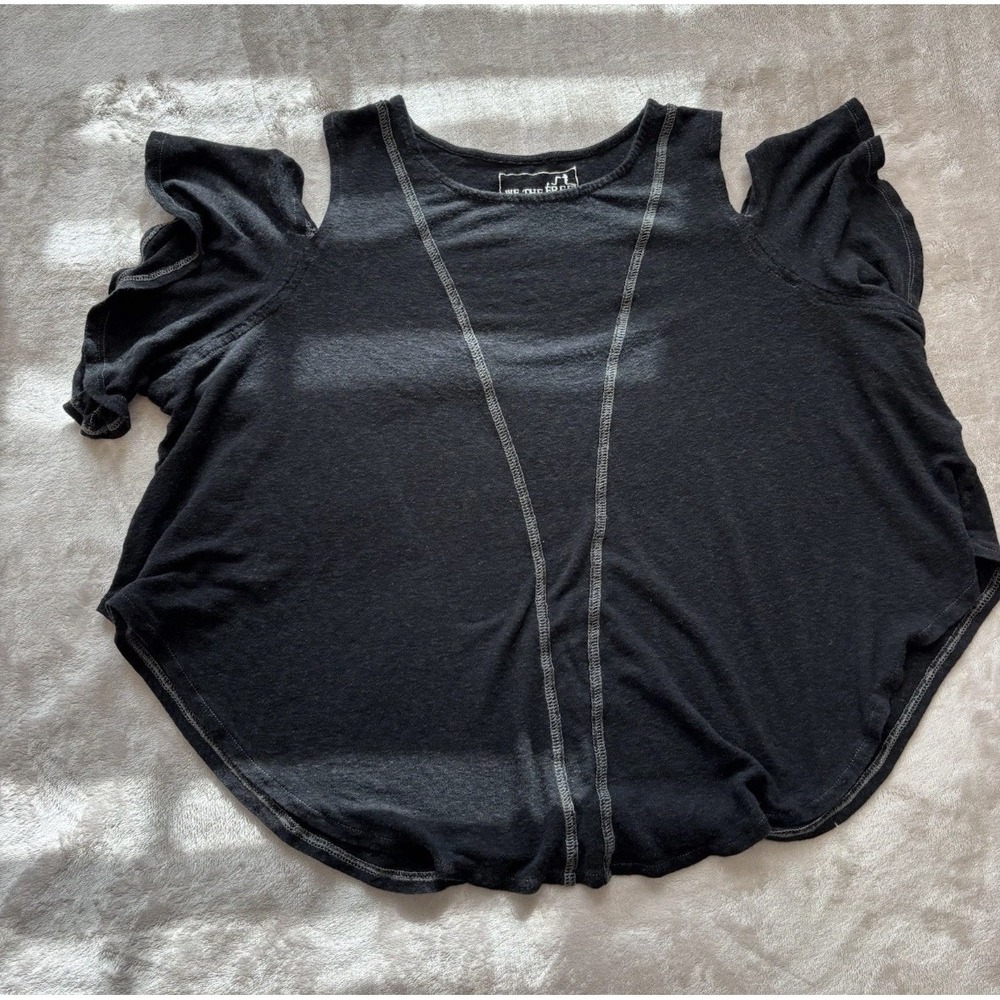 Free People We The Free Black XS Oversized Tee Distressed Seam Detail Boho
